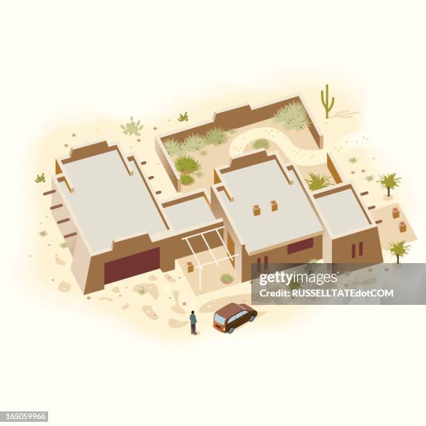 adobe gray house - scottsdale house stock illustrations