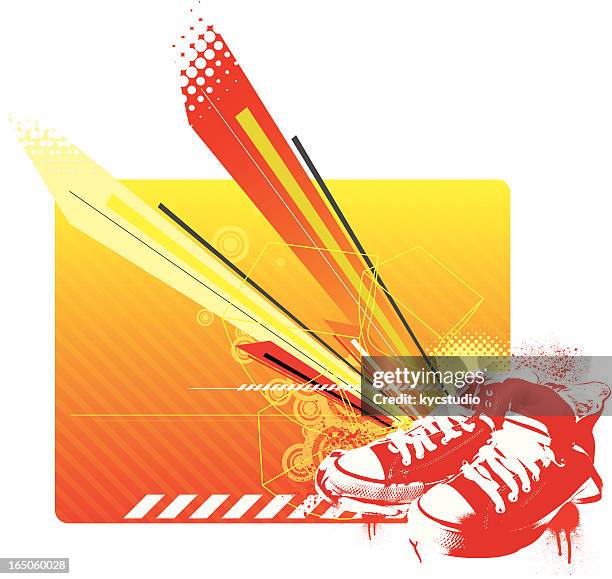 sneakers und techno-explosion - basketball shoe stock-grafiken, -clipart, -cartoons und -symbole