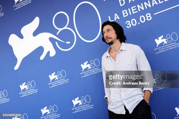 Adam Driver attends a photocall for the movie "Ferrari" at the 80th Venice International Film Festival on August 31, 2023 in Venice, Italy.