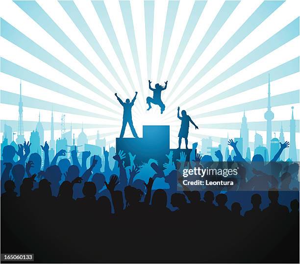 three winners - cheering hands stock illustrations