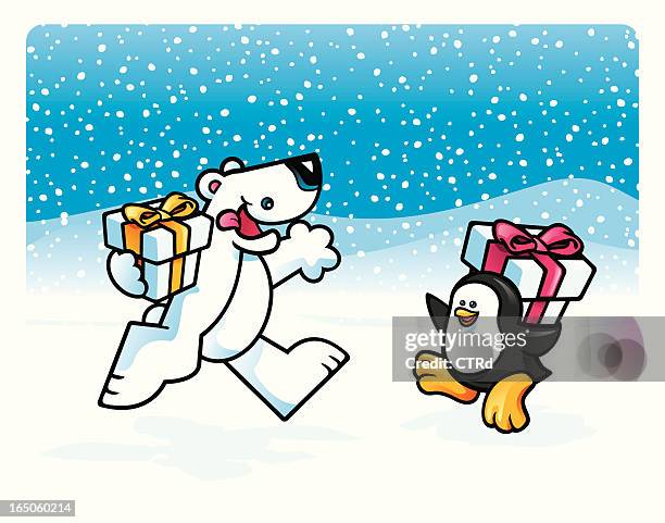 polar presents - exchanging gift stock illustrations