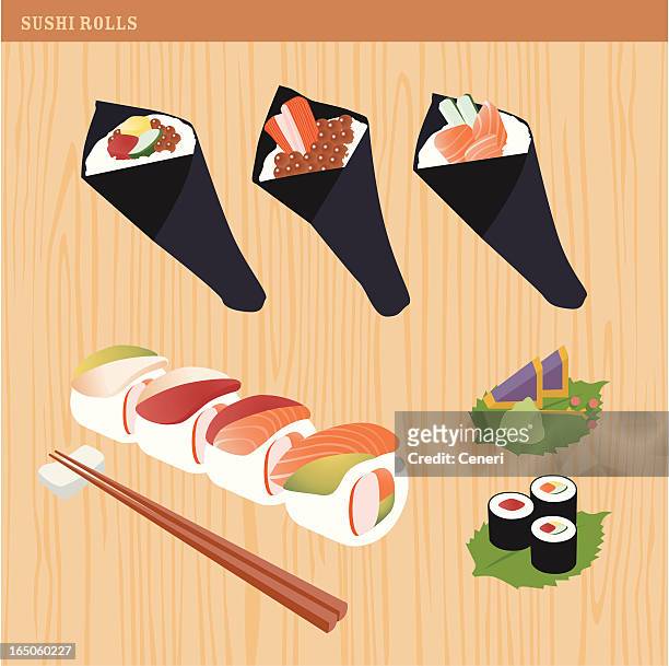 sushi rolls - hosomaki stock-grafiken, -clipart, -cartoons und -symbole