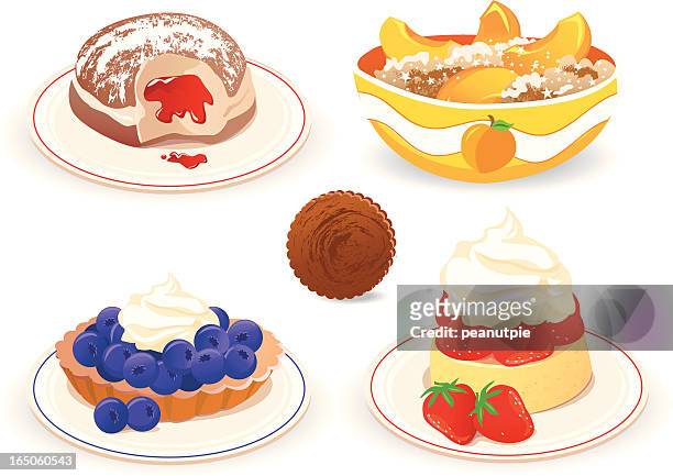 bildbanksillustrationer, clip art samt tecknat material och ikoner med 5 vector graphics of cakes and desserts on white - jordgubbskaka