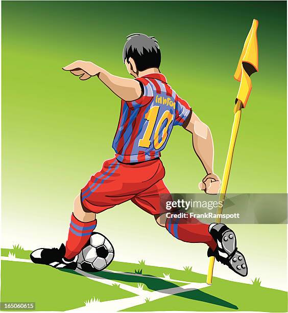 ilustrações, clipart, desenhos animados e ícones de jogador de futebol chuta corner - corner kick