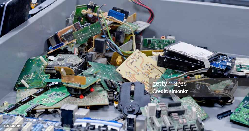 Computer parts in crate