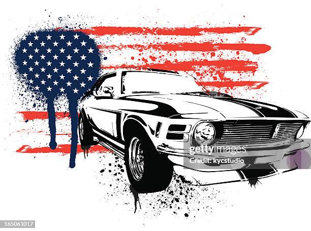 stockillustraties, clipart, cartoons en iconen met american muscle stencil - 1970s muscle cars