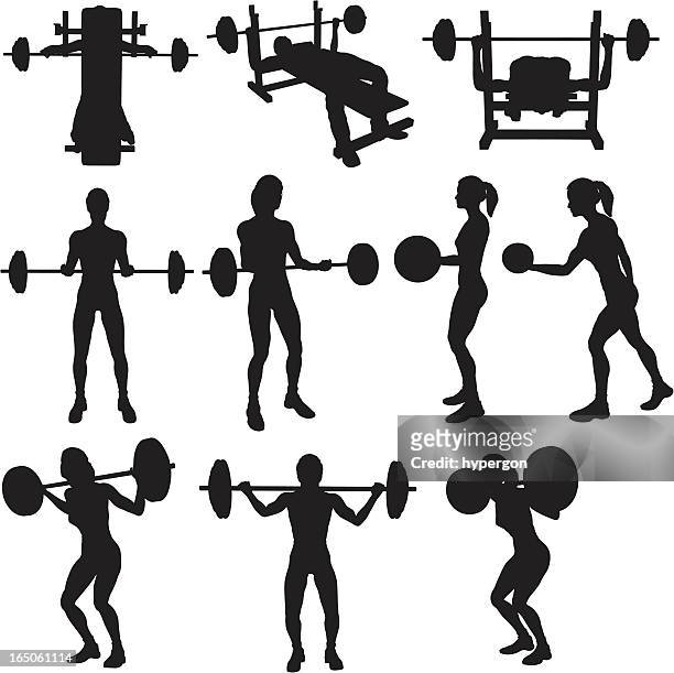 weigh lifting silhouette collection (vector+raster) - woman gym stock illustrations