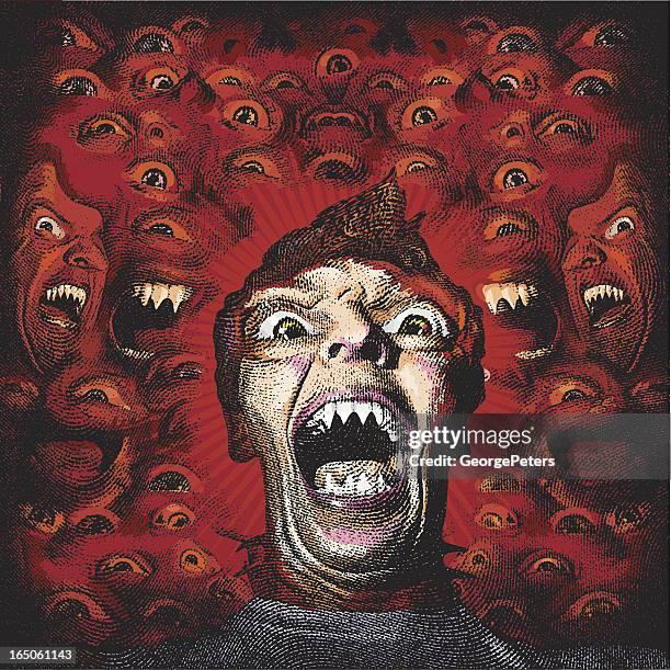 scary portrait of man with sharp teeth - devil stock illustrations