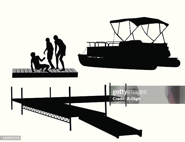 catamaran vector silhouette - floating moored platform stock illustrations