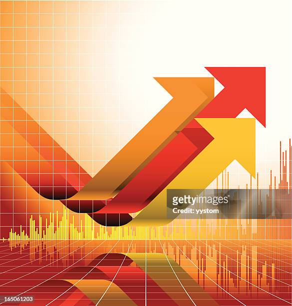 yellow and red graph design with upward arrows - economy stock illustrations