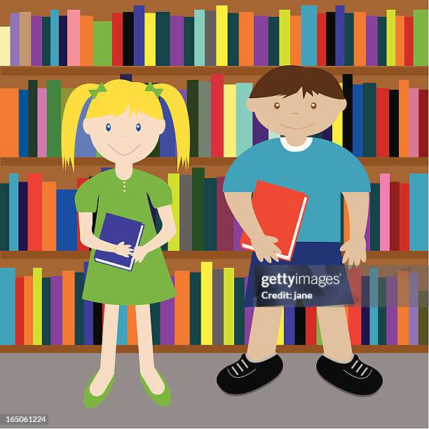 library kids - elementary school library stock illustrations
