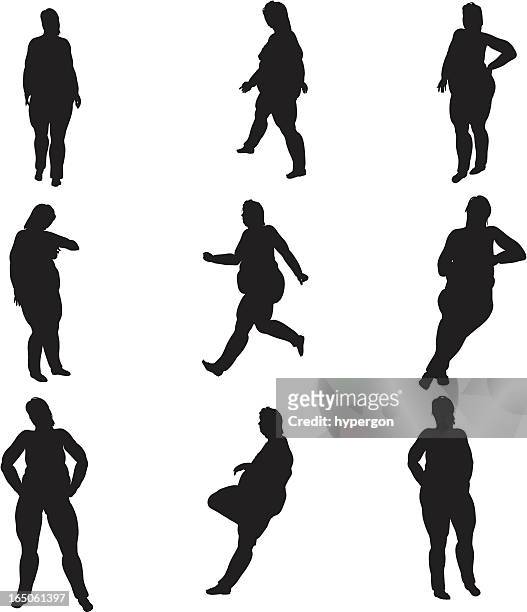 overweight female silhouette collection (vector+raster) - fat female cartoon characters 幅插畫檔、美工圖案、卡通及圖標