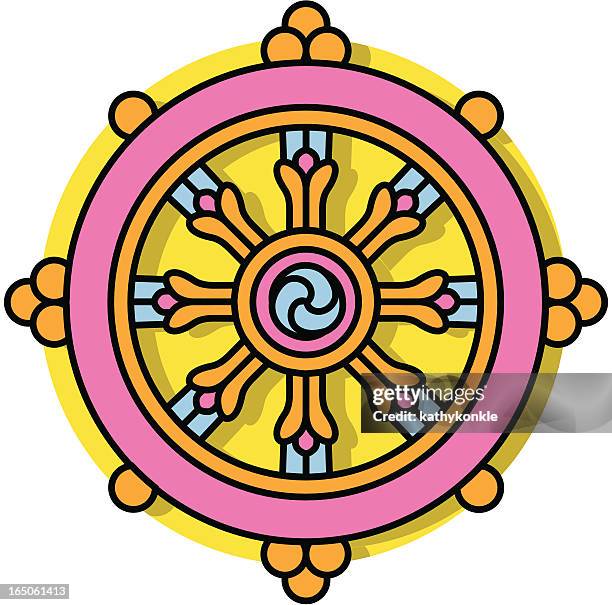 buddhist dharma wheel icon - transportation hub stock illustrations