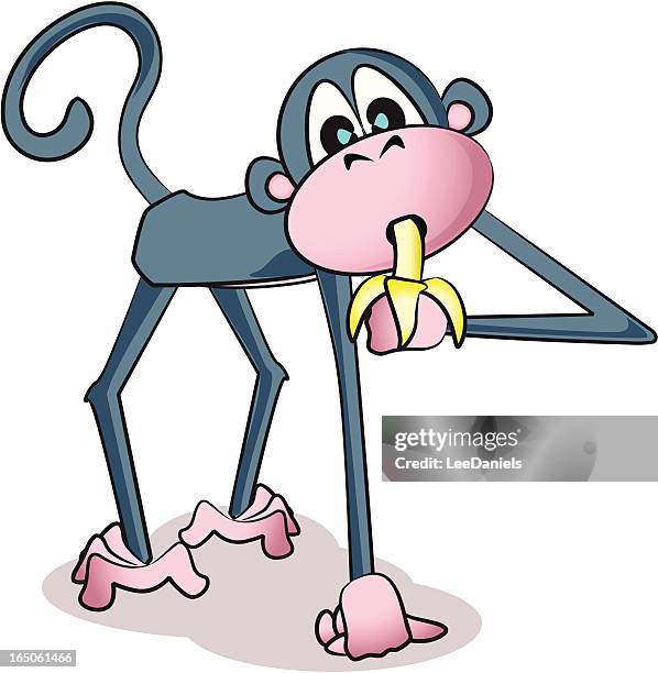 monkey eating banana - ape eating banana stock illustrations