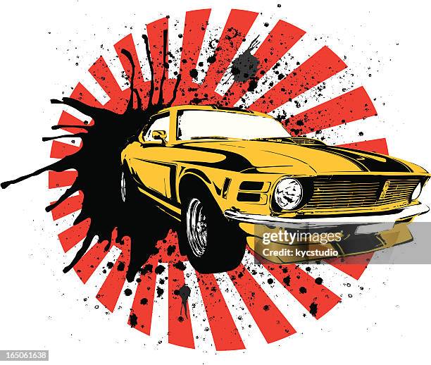 japan mustang stencil - 1970s muscle cars stock illustrations