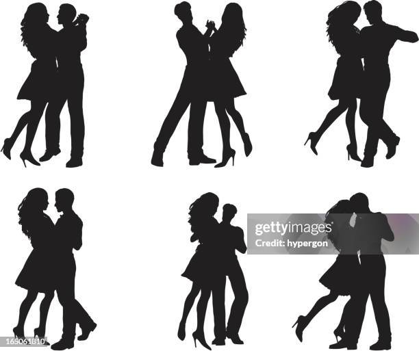 dancing silhouette collection - group dance competition stock illustrations