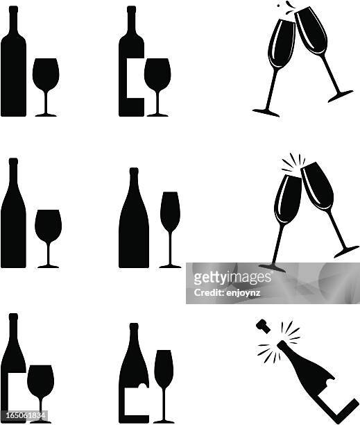 ilustraciones, imágenes clip art, dibujos animados e iconos de stock de iconos de vinos - wine bottle