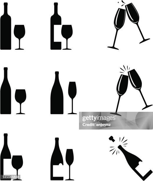 ilustrações, clipart, desenhos animados e ícones de ícones de vinho - flute de champanha