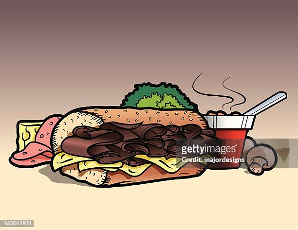 roast beef sandwich lunch - soup and sandwich stock illustrations
