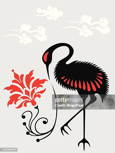 japanese crane & flower - japanese crane stock illustrations