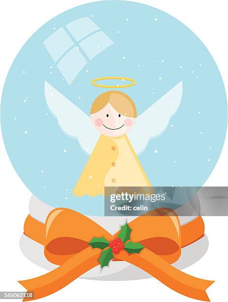 ilustrações, clipart, desenhos animados e ícones de angel em um globo de neve - funny snow globe