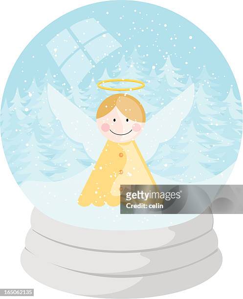 ilustrações, clipart, desenhos animados e ícones de angel em um globo de neve - funny snow globe