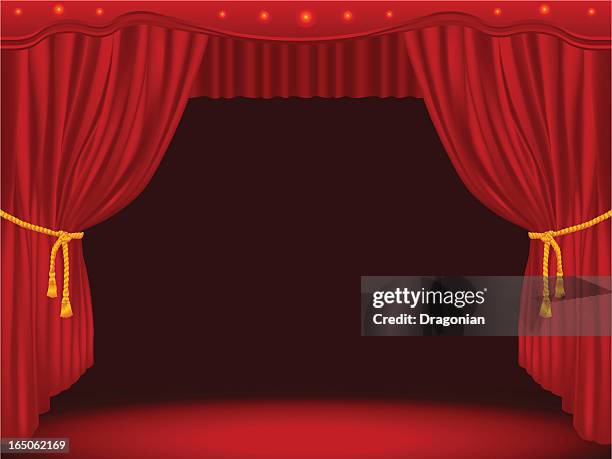 stockillustraties, clipart, cartoons en iconen met stage draped with curtains (gm) - auditorium