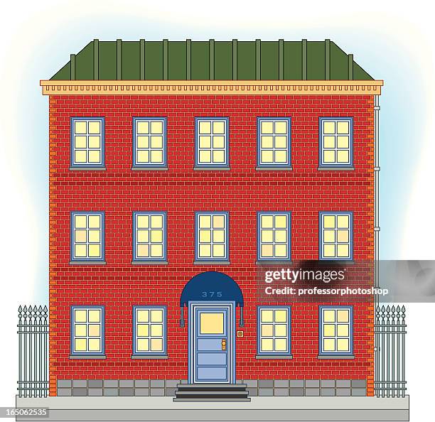three story brick house - brick house stock illustrations