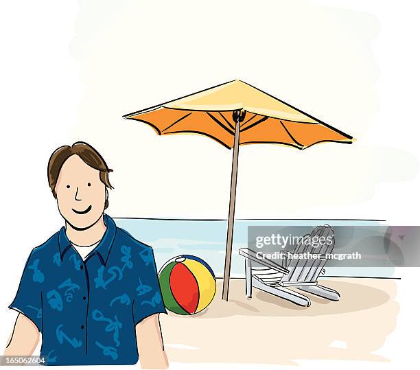 man at the beach - hawaiian shirt stock illustrations