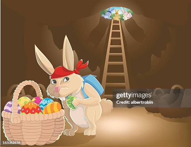 the last basket of eggs... - rabbit burrow stock illustrations