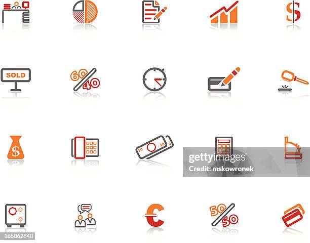 red vs orange finanzen symbol set - desk organizer stock-grafiken, -clipart, -cartoons und -symbole