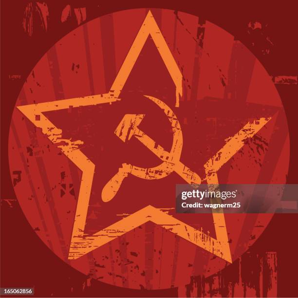 grunge soviet era emblem with hammer and sickle - hammer-and-sickle stock illustrations