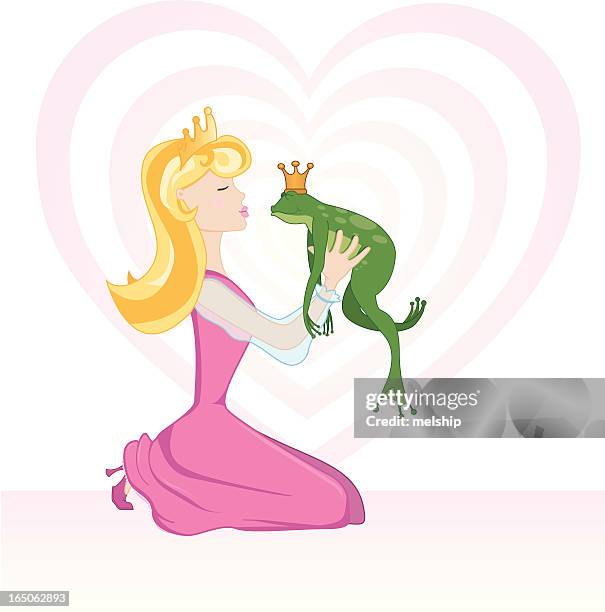 fairy tale series - the frog prince - animals kissing stock illustrations