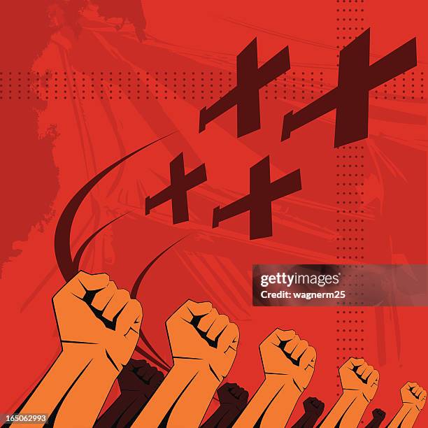 soviet era poster propaganda style - cold war stock illustrations