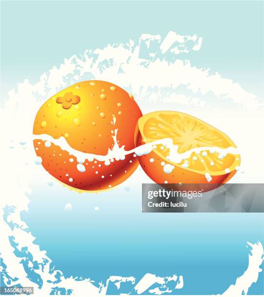 fresh oranges - juice splashing stock illustrations