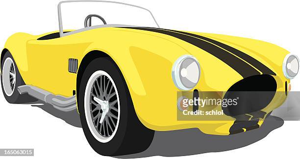 illustrations, cliparts, dessins animés et icônes de jaune shelby cobra - voiture décapotable