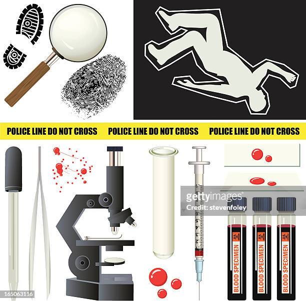 ilustraciones, imágenes clip art, dibujos animados e iconos de stock de csi elementos - murder