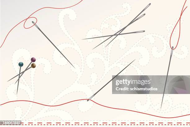 needles and pins - ribbon sewing item stock illustrations