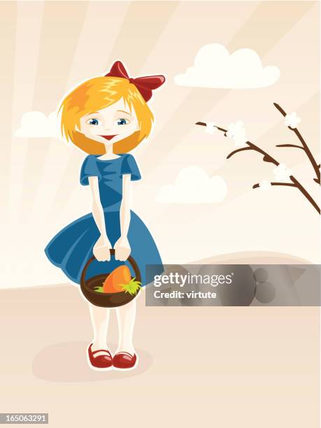 girl with easter basket - easter basket stock illustrations