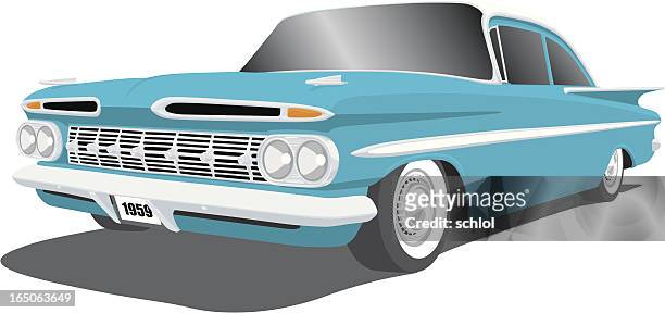 oldtimer - 1959 chevy impala - 1950 1959 stock-grafiken, -clipart, -cartoons und -symbole