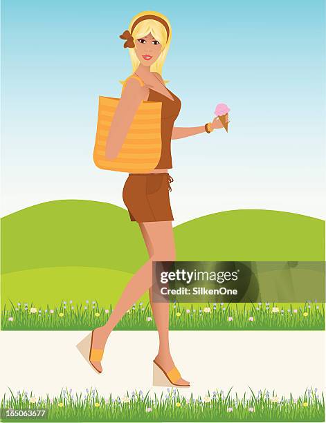 summer day - walking sidewalk profile stock illustrations