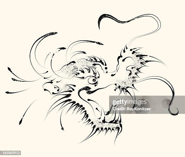 aged tattoo style dragon - chinese dragon stock illustrations