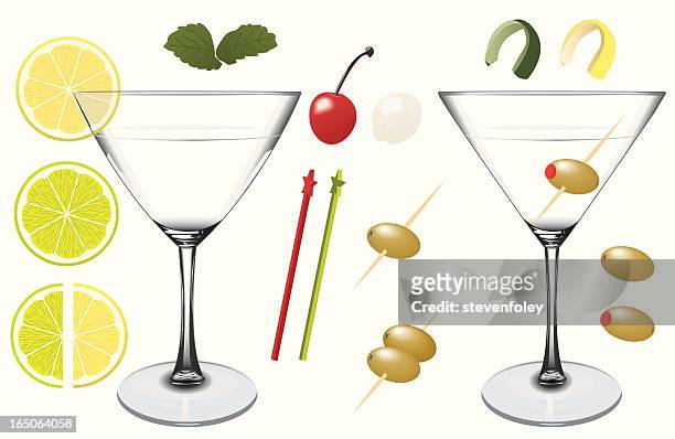 assorted martini elements - toothpick stock illustrations