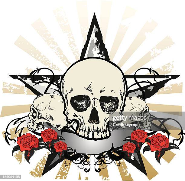 three skulls star emblem - rosa rock stock illustrations