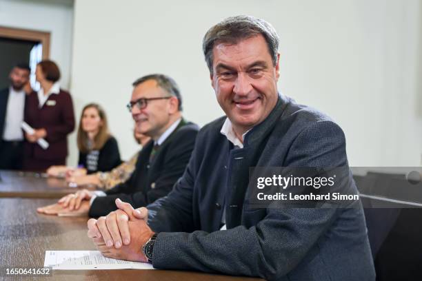 Markus Söder, Prime Minister of Bavaria ahead of a special session of the Bavarian state parliament on September 7, 2023 in Munich, Germany....