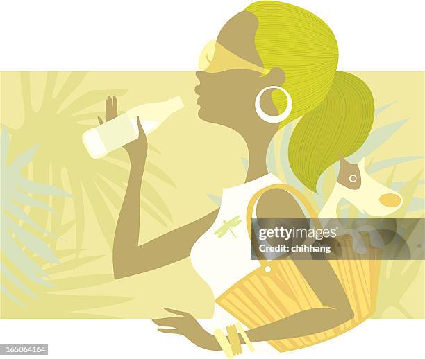 miss summer - dog drinking stock illustrations