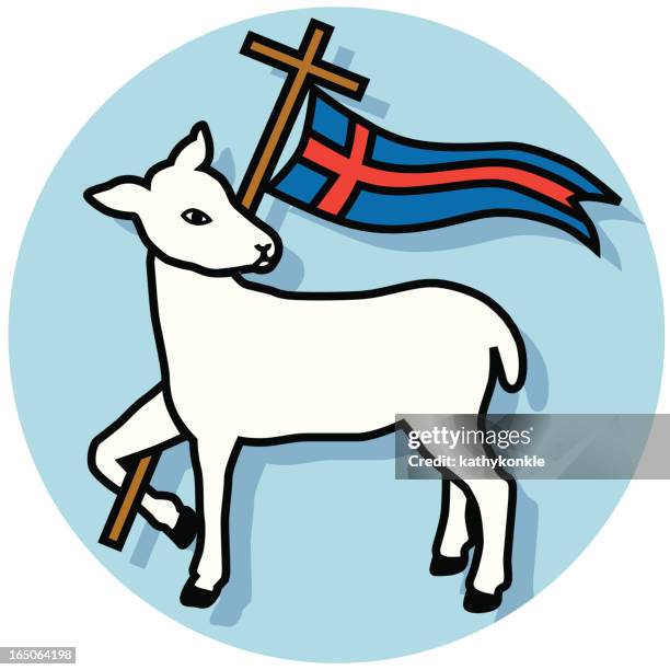 agnus dei lamm und banner - agnus dei stock-grafiken, -clipart, -cartoons und -symbole