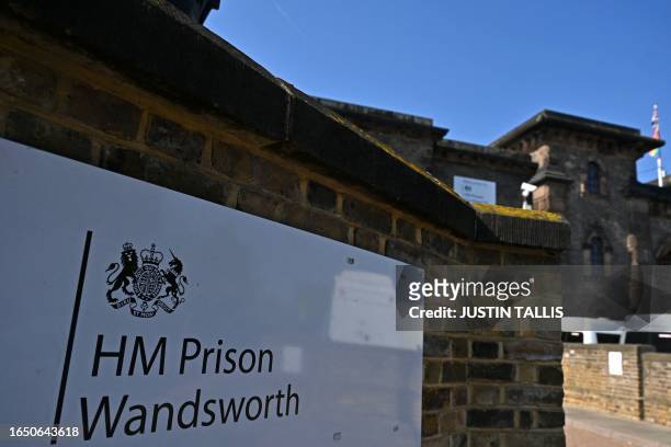 The stone walls of HM Prison Wandsworth are seen in the late summer sunshine in south London on September 7 a day after terror suspect, Daniel Abed...