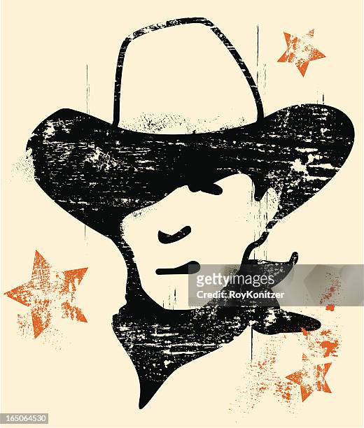 cowboy and stars, weathered - grooved stock illustrations