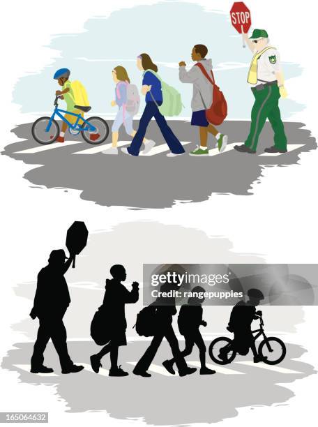 school crossing - traffic control stock illustrations